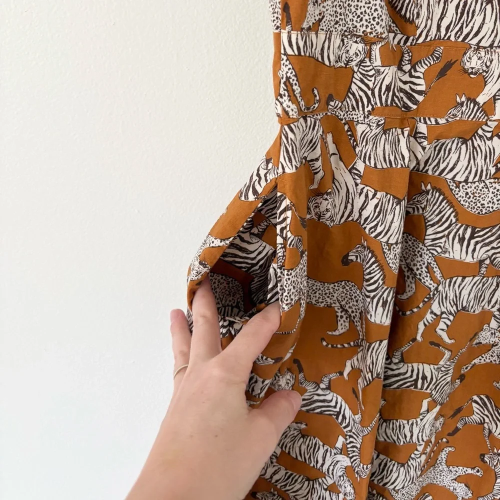 eShakti Rust Black White Zebra Cheetah Print Sleeveless Belted Maxi Dress Medium - Picture 8 of 10